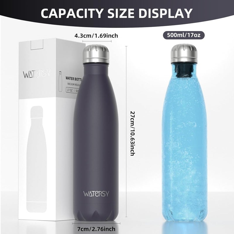 WATERSY Stainless Steel water bottles,17oz/500ml Insulated Water Bottles,Dark Purple metal water bottle Keeps Drink Cold and Hot,BPA Free kids water bottles for School,Gym,Travel,Sports - Image 3